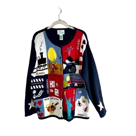 Rare! Vintage Quacker Factory Destination Cities Cardigan - Picture 1 of 11